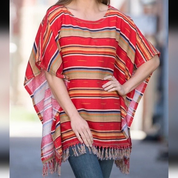 Ryan Michael Serape Summer Linen-Blend Poncho Size L/XL - Picture 3 of 3